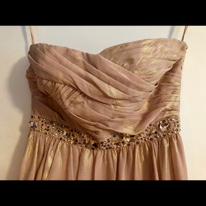 Strapless rose gold prom dress